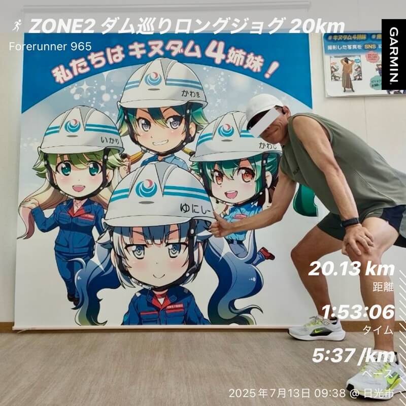 湯西川ダムでキヌダム4姉妹と記念撮影するすずパパ