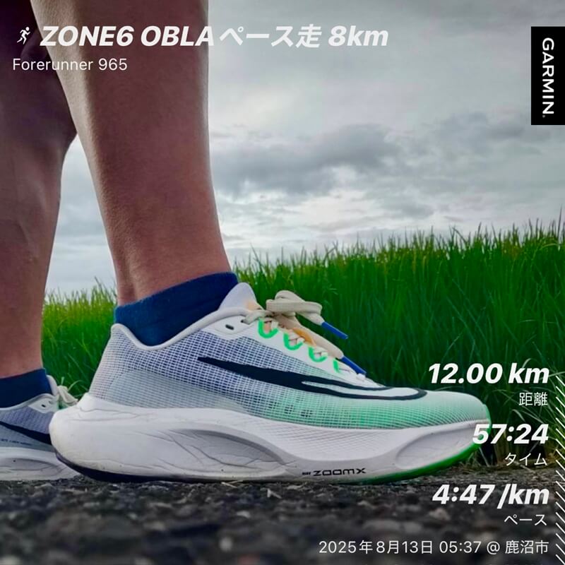 8月13日のOBLA走:Zoom Fly 5と緑の田んぼ