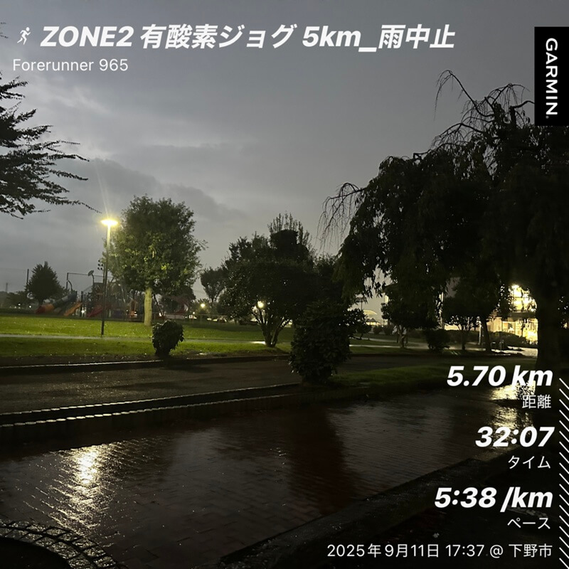 雨に濡れる夜の公園ランコース