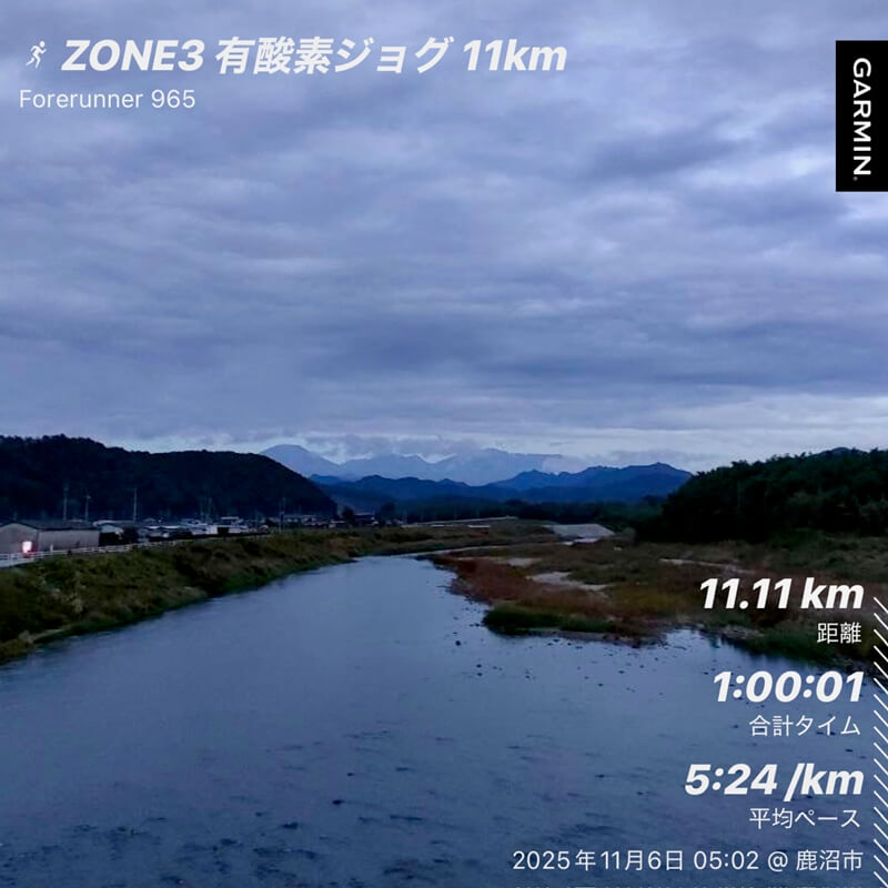 曇り空の朝に走る有酸素ジョグの風景(鹿沼市)