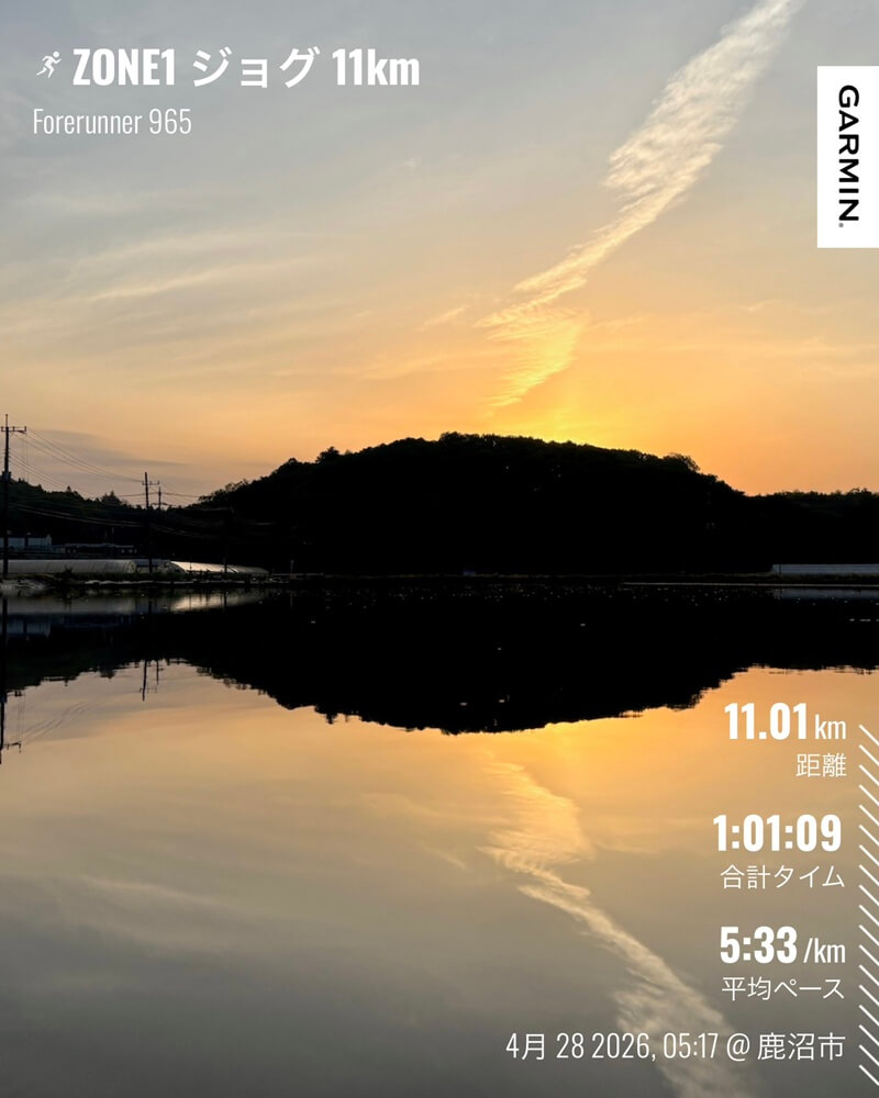 4月28日 ZONE1ジョグ11kmのGarmin記録
