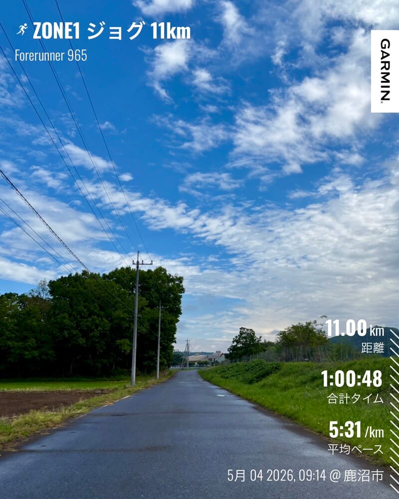 5月4日 ZONE1ジョグ11kmのGarmin記録