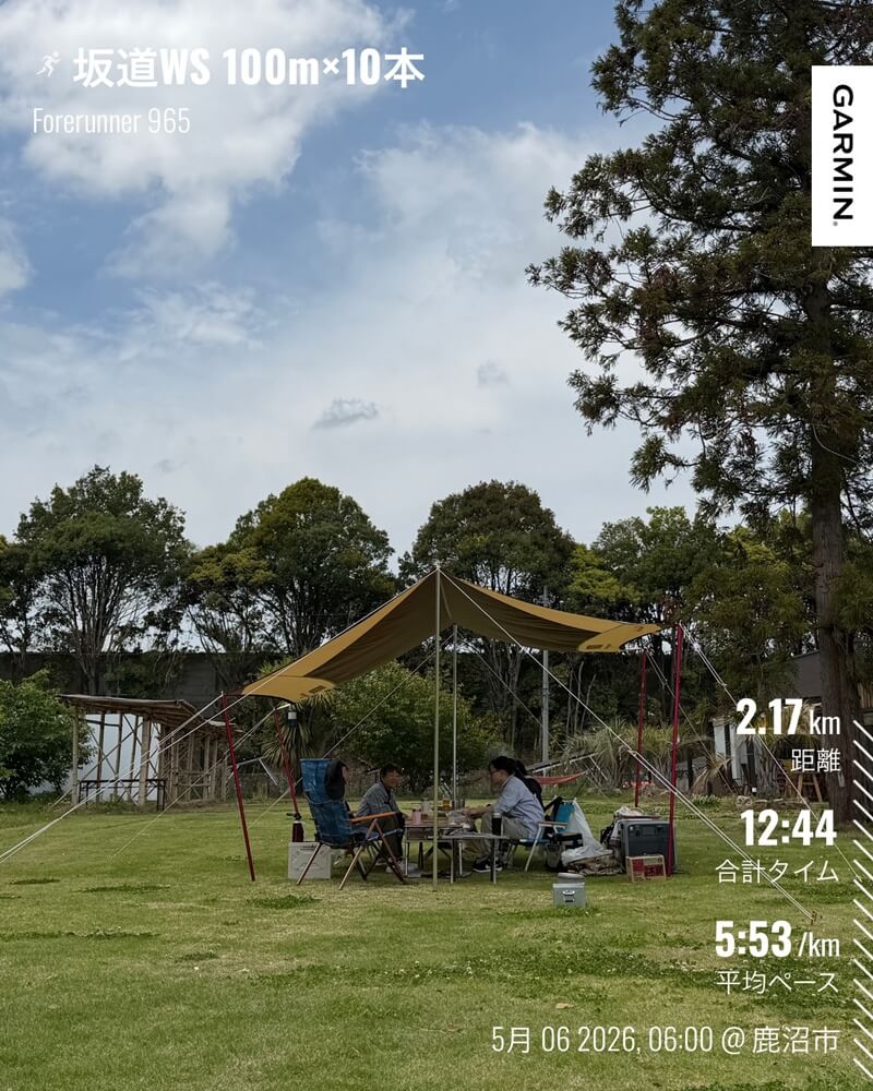 5月6日 坂道WS100m×10本のGarmin記録