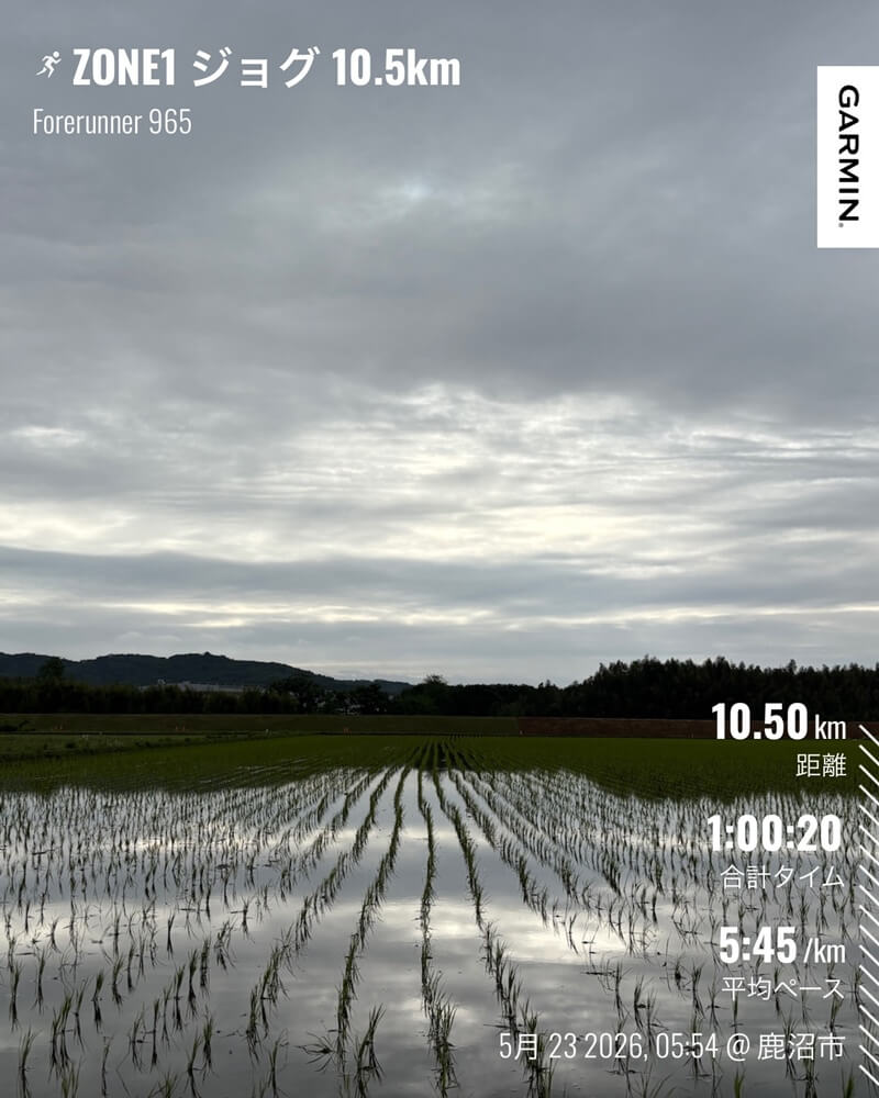 5月23日 ZONE1ジョグ10.5kmとWSのGarmin記録