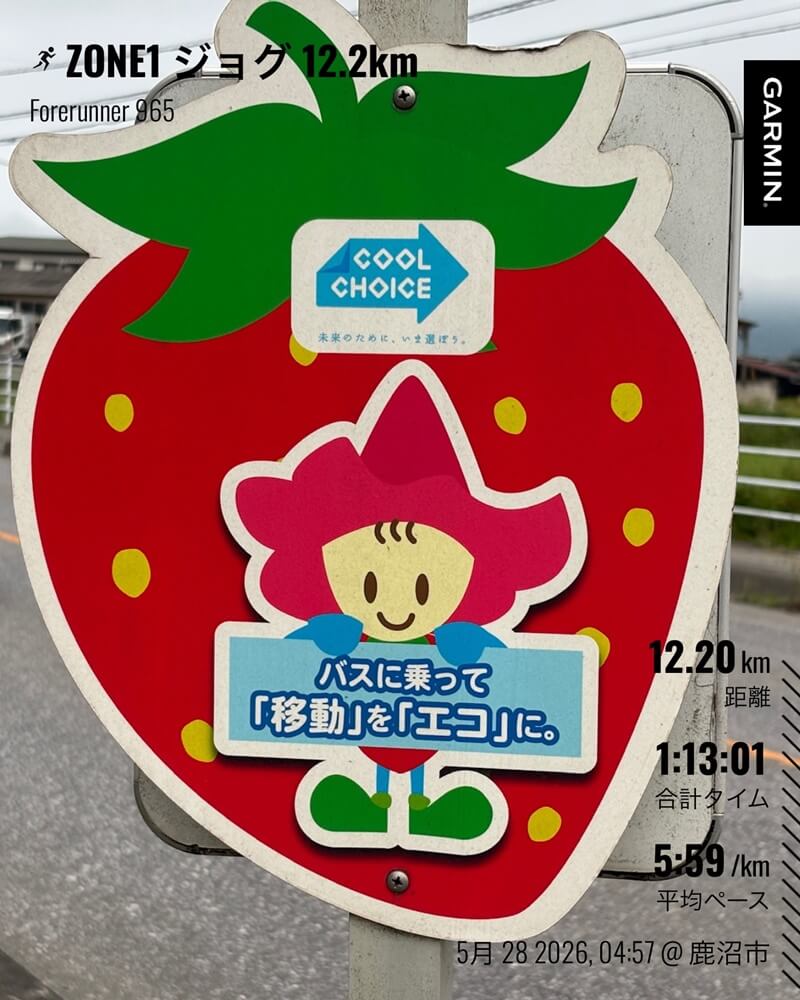 5月28日 ZONE1ジョグ12.2kmのGarmin記録
