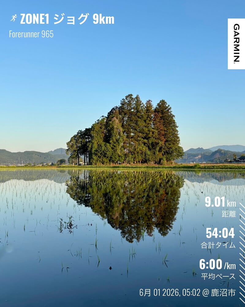 6月1日 ZONE1ジョグ9km Garmin記録