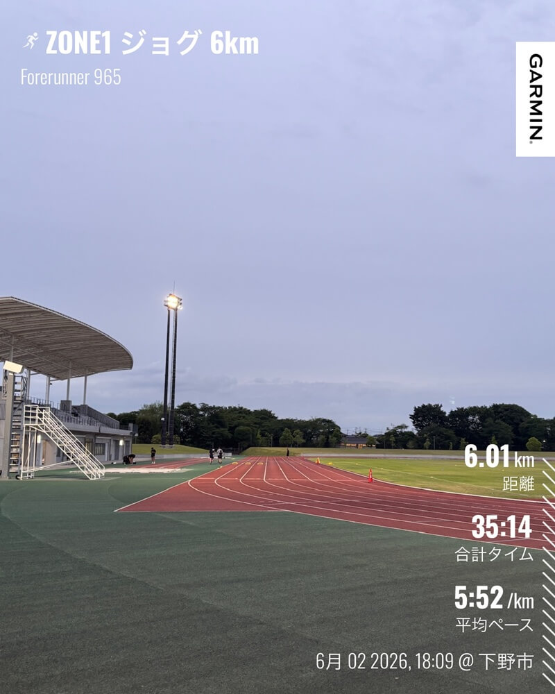 6月2日 ZONE1ジョグ6km Garmin記録