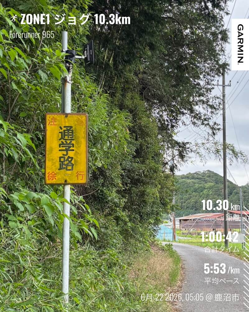 曇り空のなかZONE1ジョグを行った6月22日の朝ラン