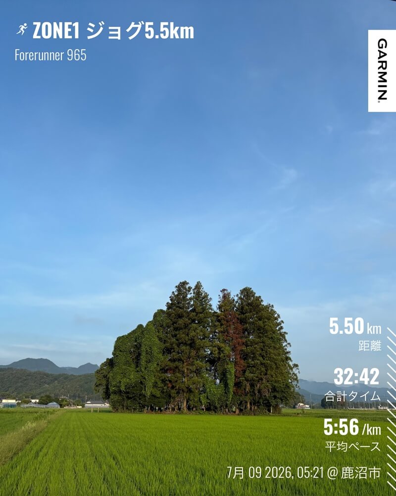 7月9日 ZONE1ジョグ5.5kmのGarminラン記録