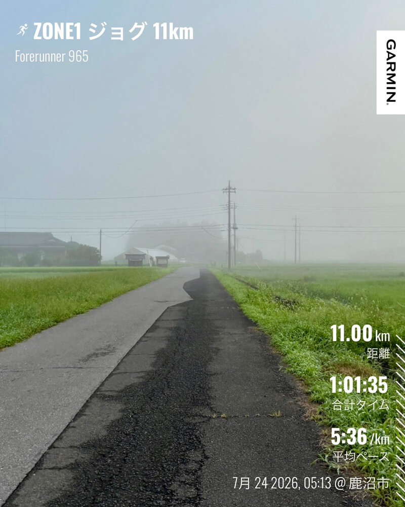 霧の田園風景の中を走った7月24日のZONE1ジョグ