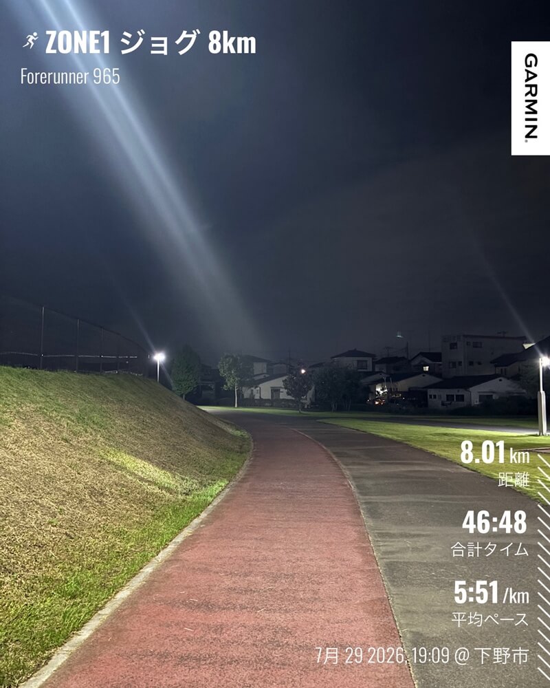 夜の公園で行った7月29日夕方の有酸素ジョグ